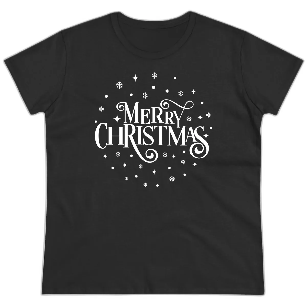 Festive Christmas Script Typography Ladies Tee in Black