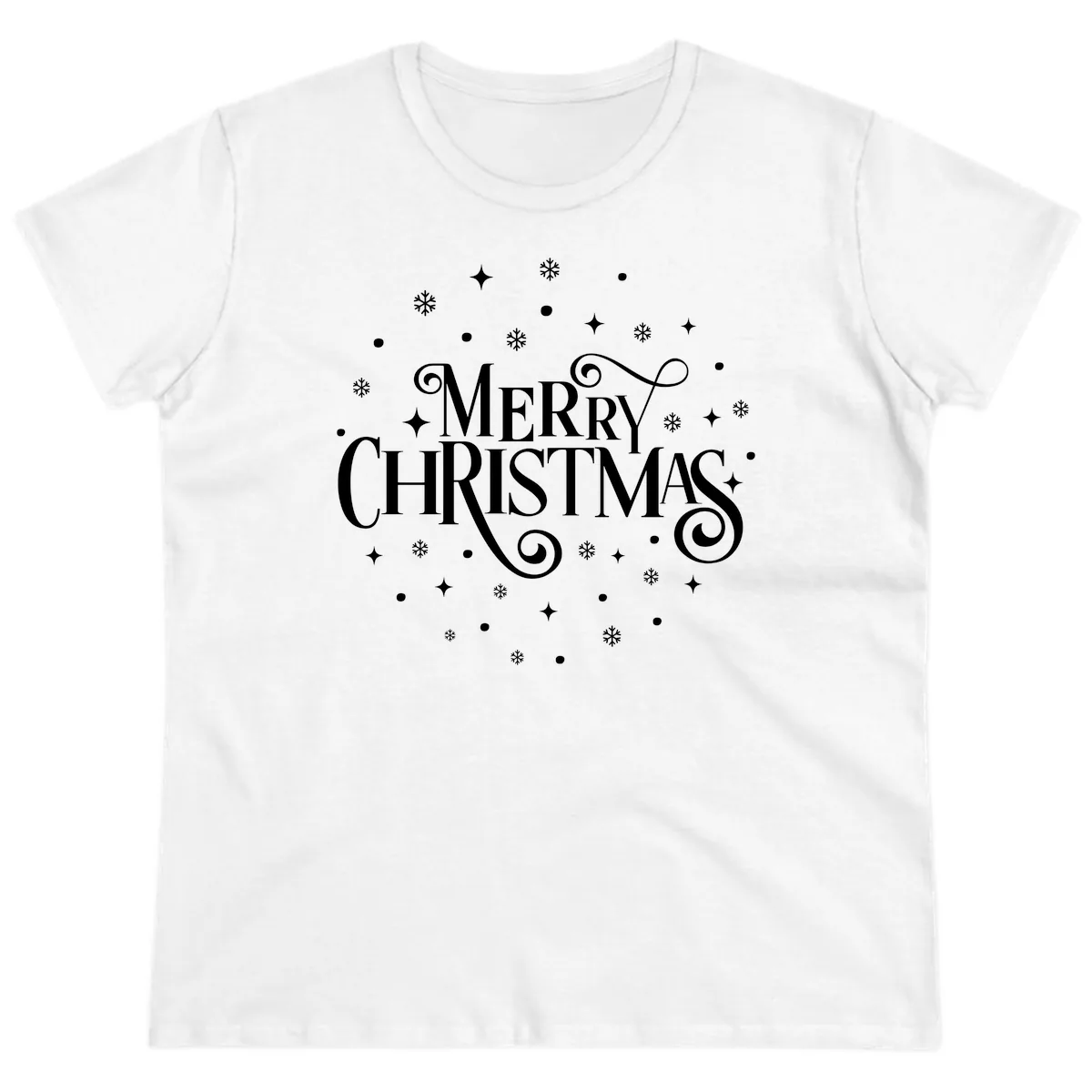 Festive Christmas Script Typography Ladies Tee in White