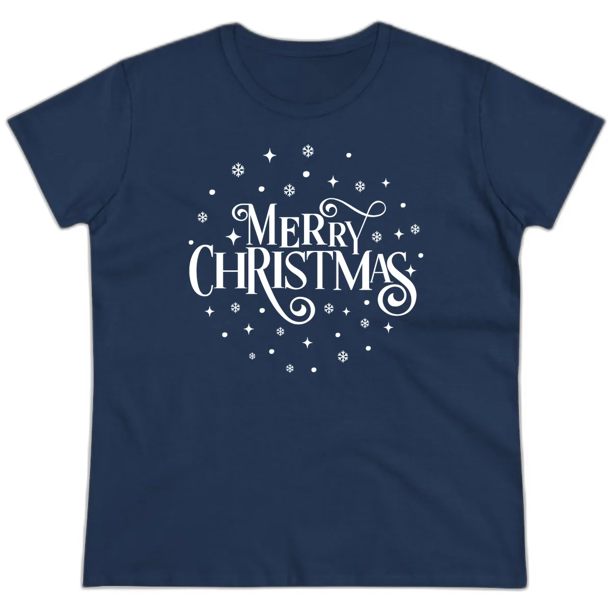 Festive Christmas Script Typography Ladies Tee in Navy