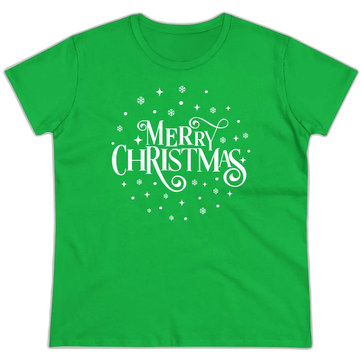 Festive Christmas Script Typography Ladies Tee in Irish Green