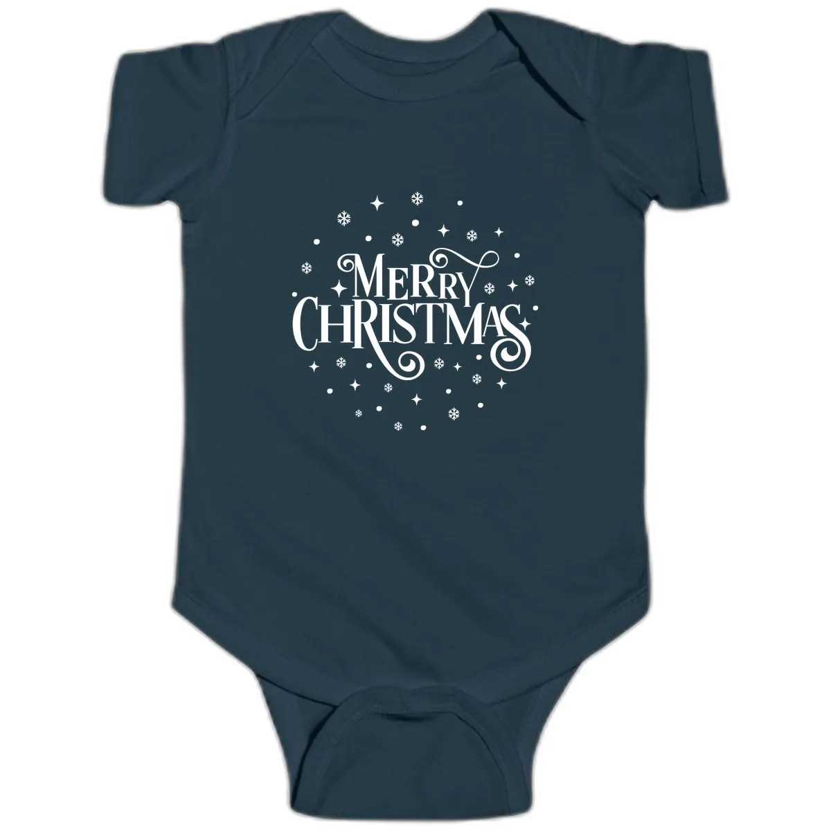 Festive Christmas Script Typography Baby Onesie in Navy