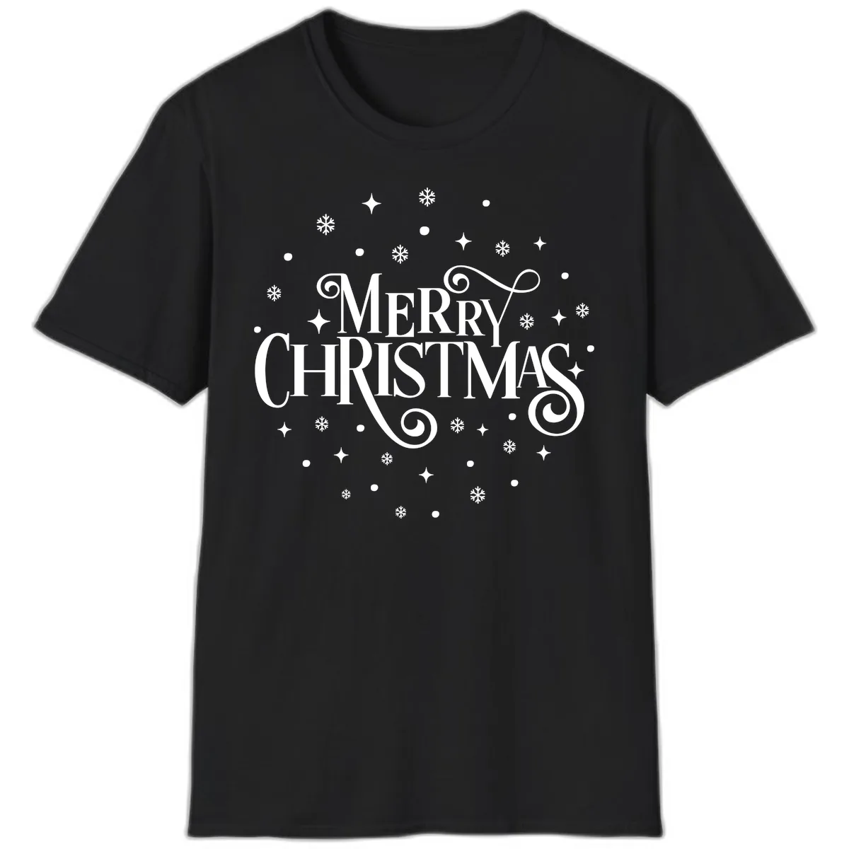 Festive Christmas Script Typography T-Shirt in Black