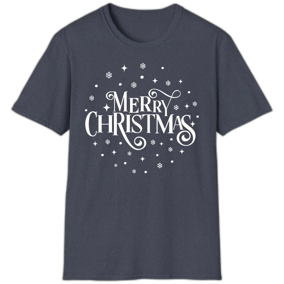Festive Christmas Script Typography T-Shirt in Heather Navy