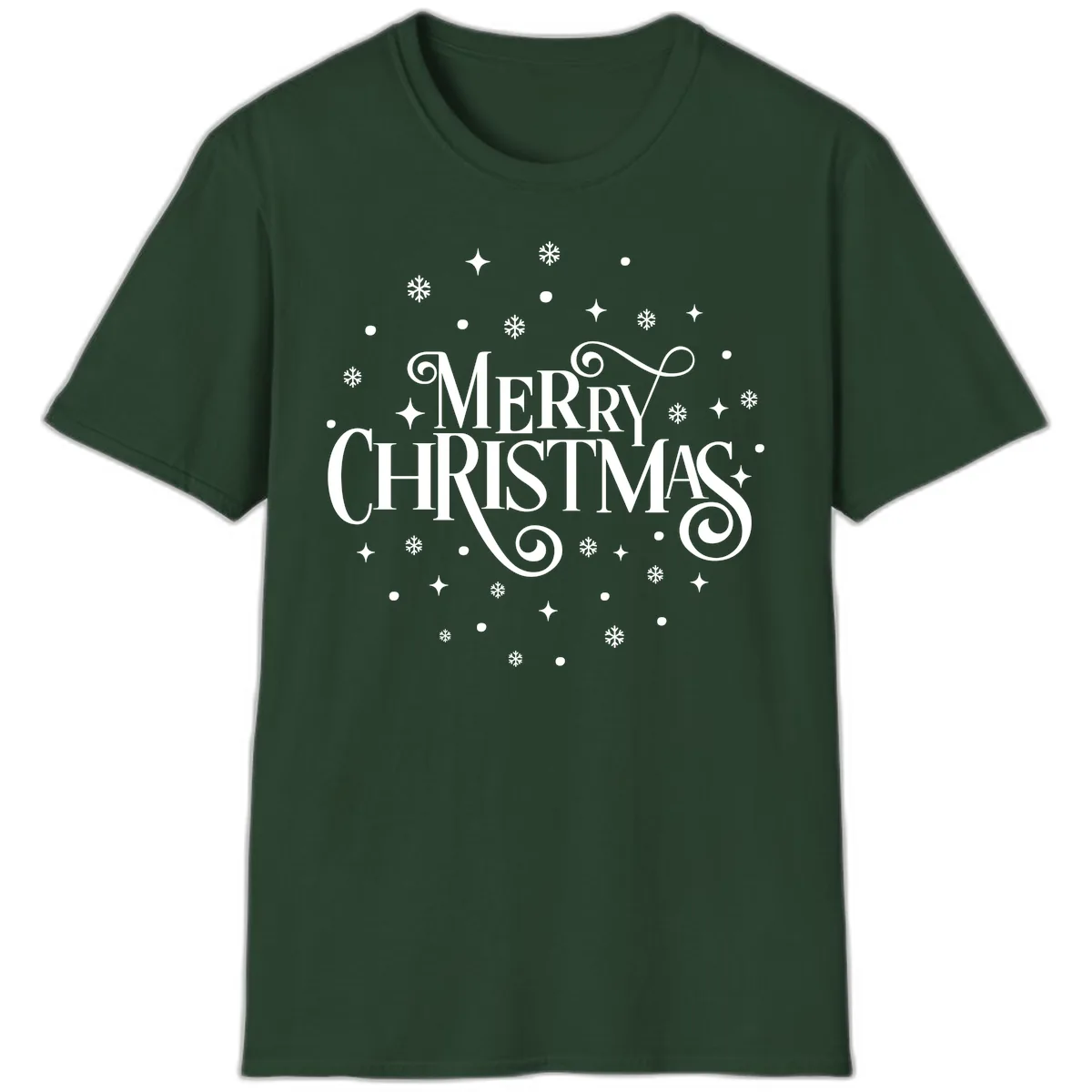 Festive Christmas Script Typography T-Shirt in Forest Green