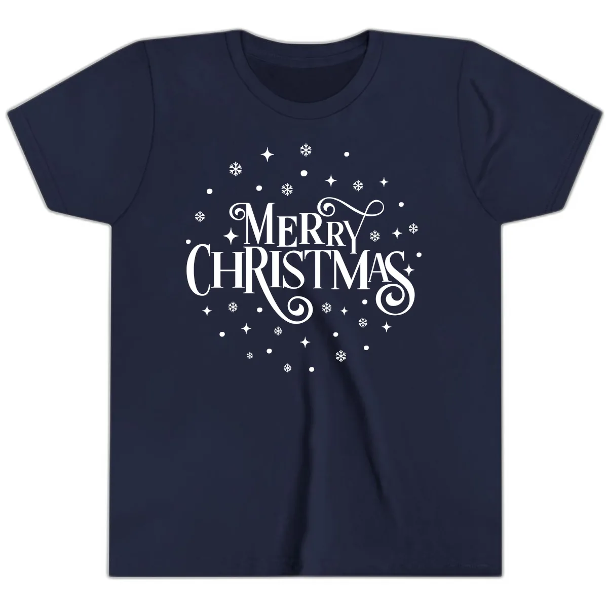 Festive Christmas Script Typography Youth T-Shirt in Navy