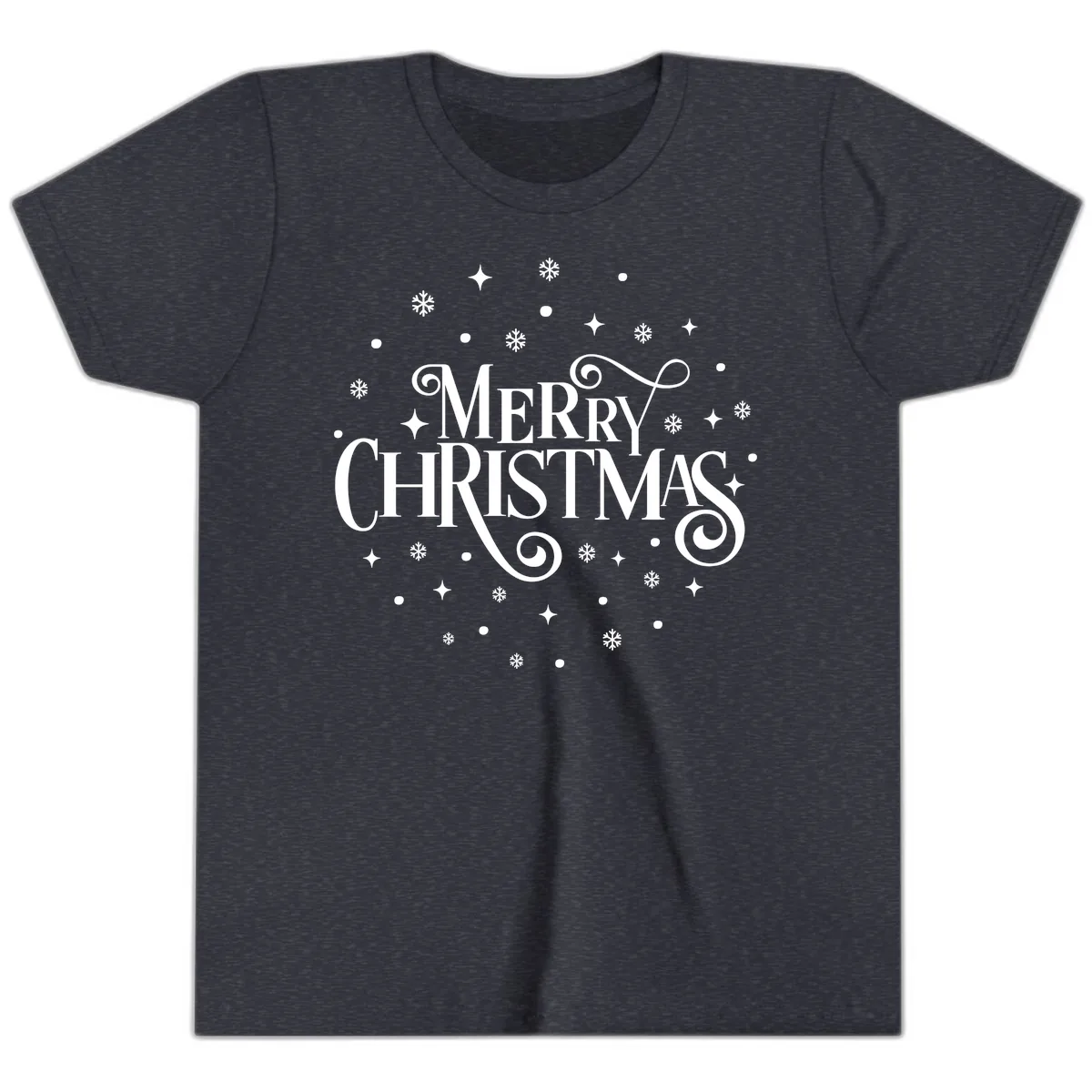 Festive Christmas Script Typography Youth T-Shirt in Heather Navy