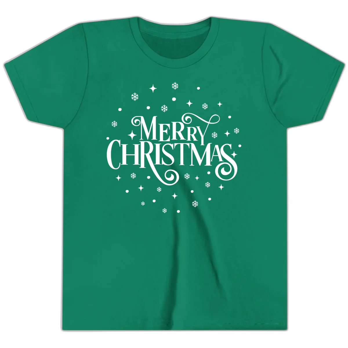 Festive Christmas Script Typography Youth T-Shirt in Kelly