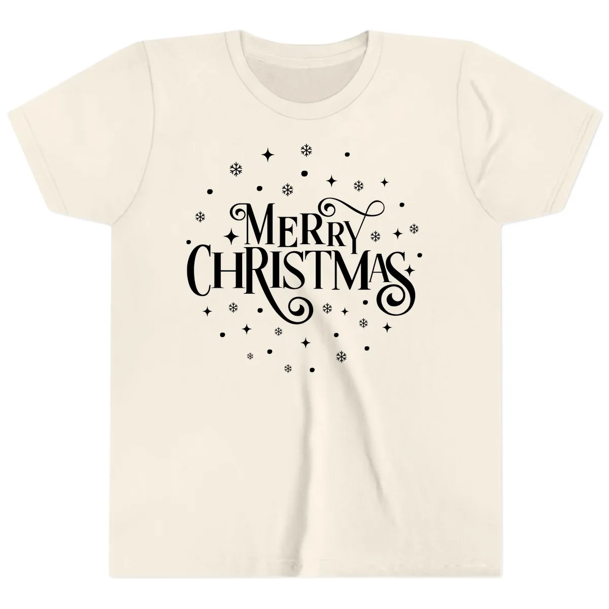 Festive Christmas Script Typography Youth T-Shirt in Natural