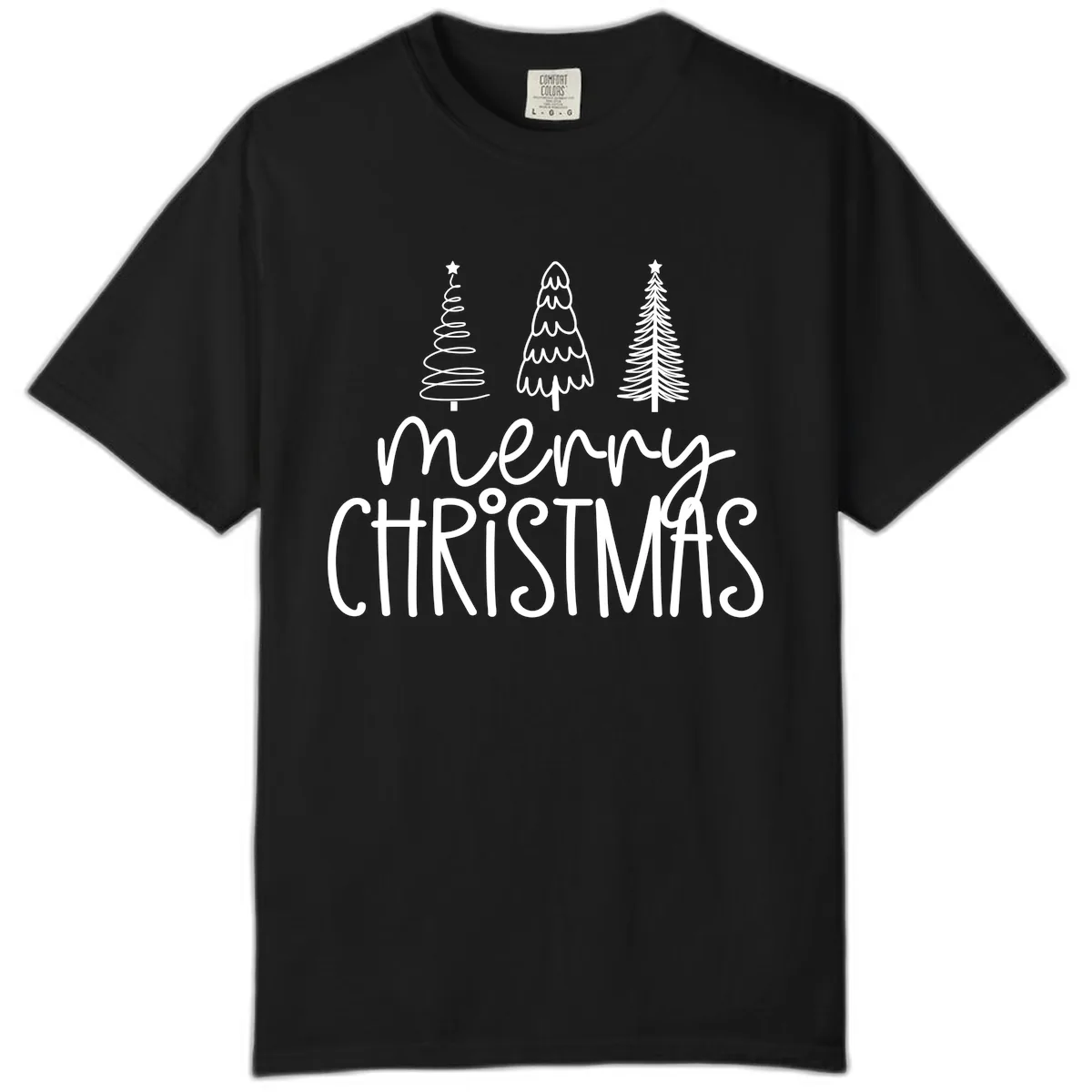 Merry Christmas Trees Typography Comfort Color in Black