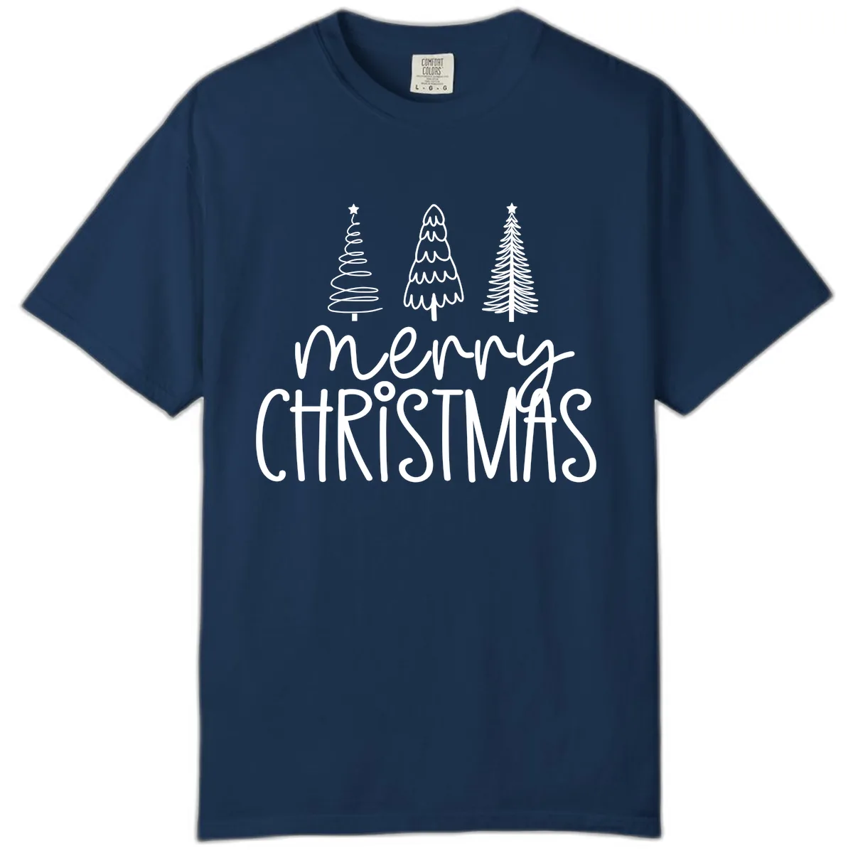 Merry Christmas Trees Typography Comfort Color in Navy