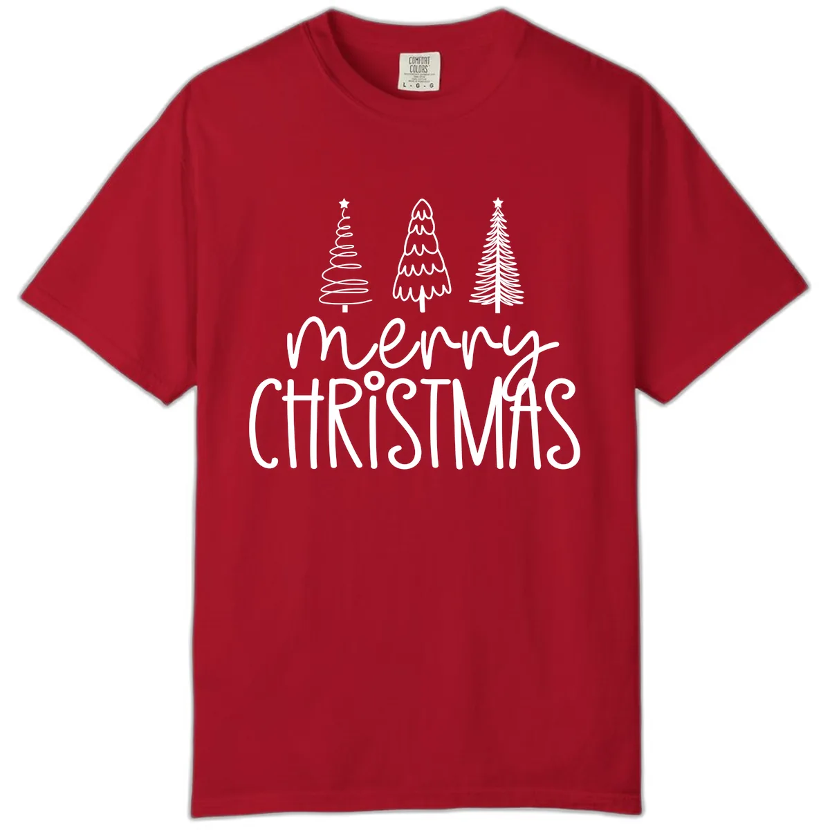 Merry Christmas Trees Typography Comfort Color in Red
