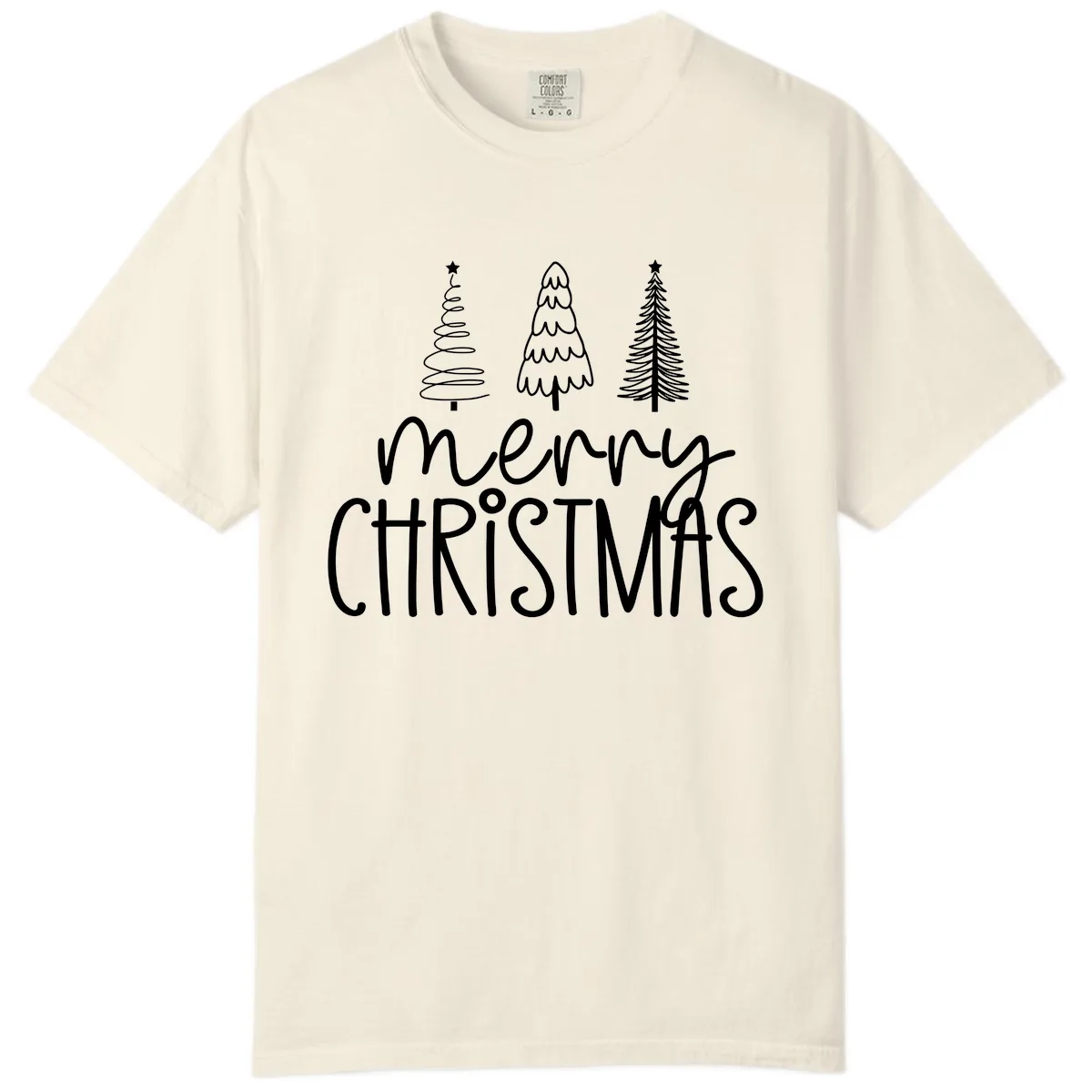 Merry Christmas Trees Typography Comfort Color in Ivory