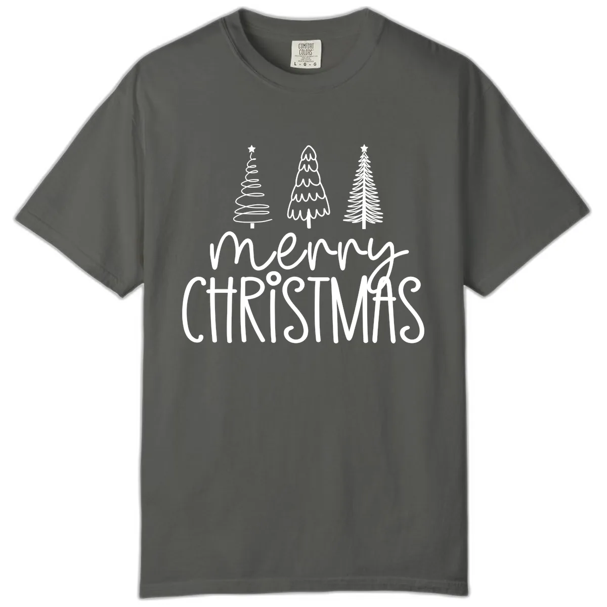 Merry Christmas Trees Typography Comfort Color in Pepper
