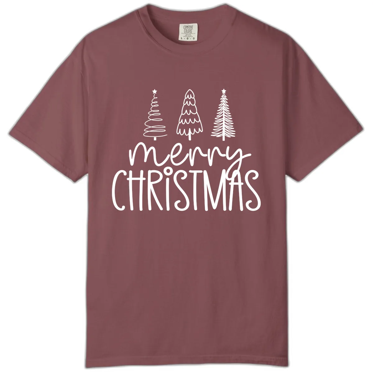 Merry Christmas Trees Typography Comfort Color in Brick