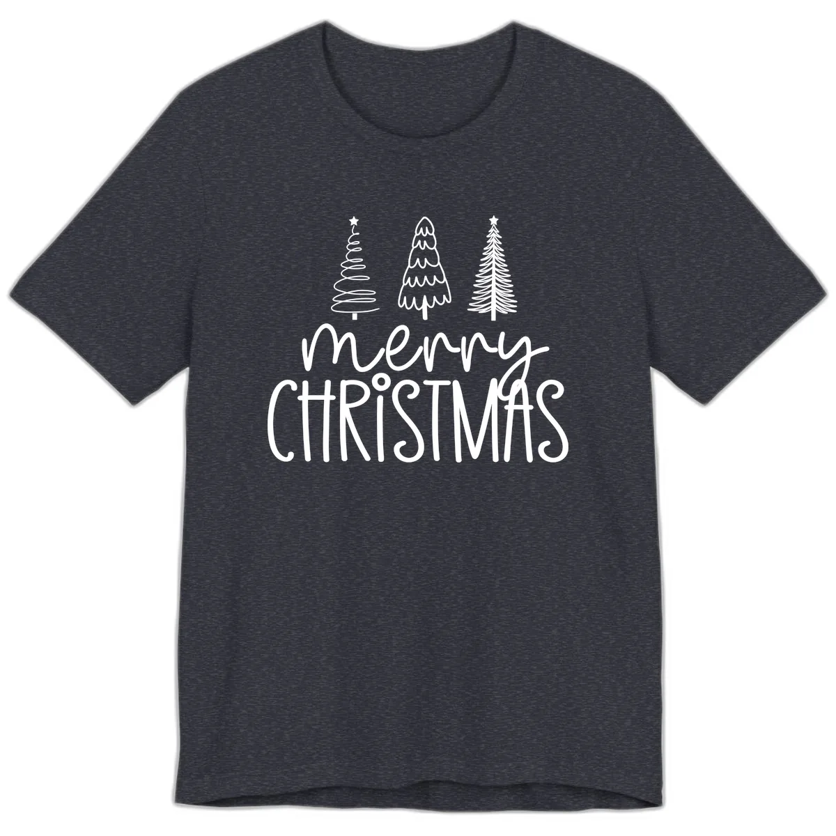 Merry Christmas Trees Typography Premium T-Shirt in Heather Navy