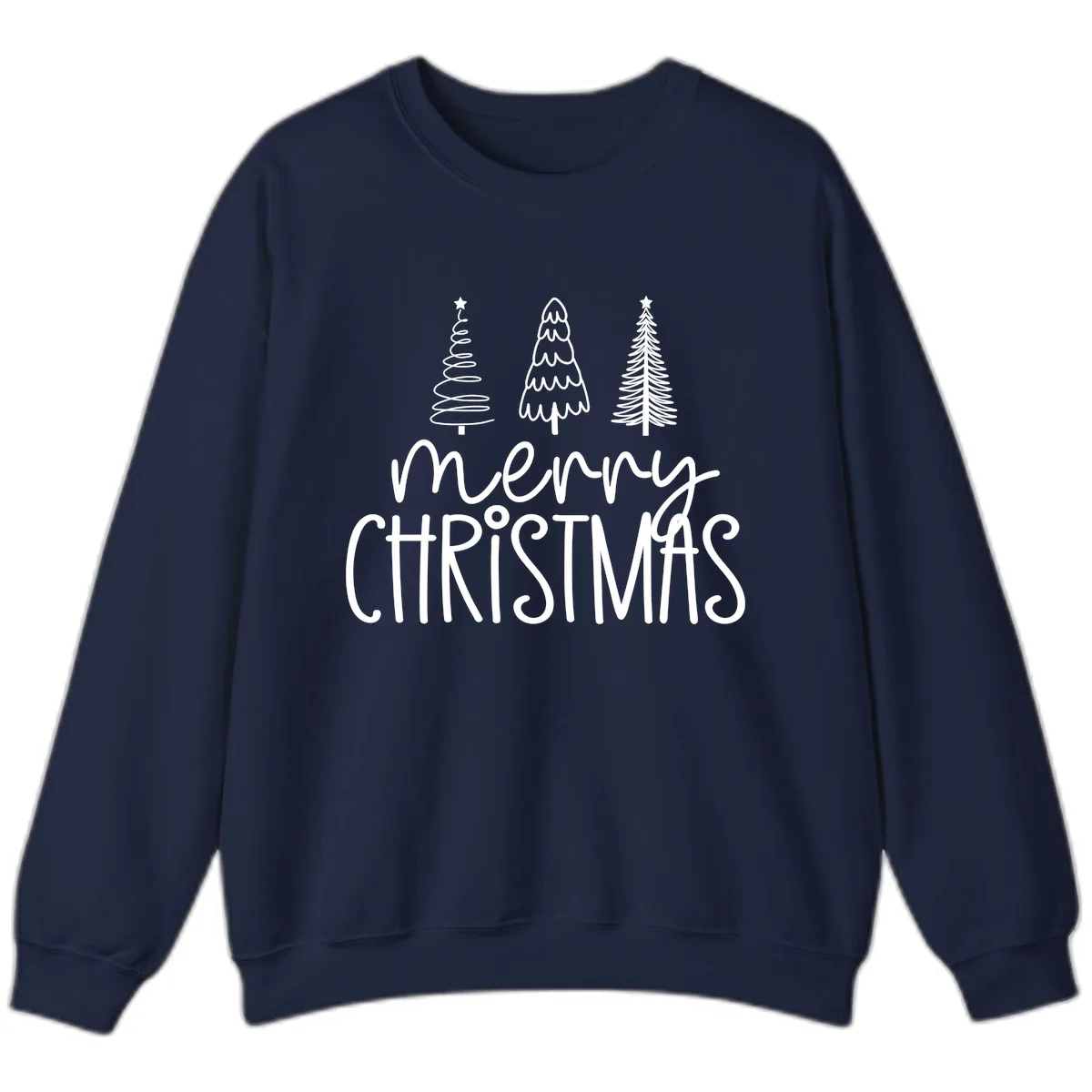 Merry Christmas Trees Typography Sweatshirt in Navy