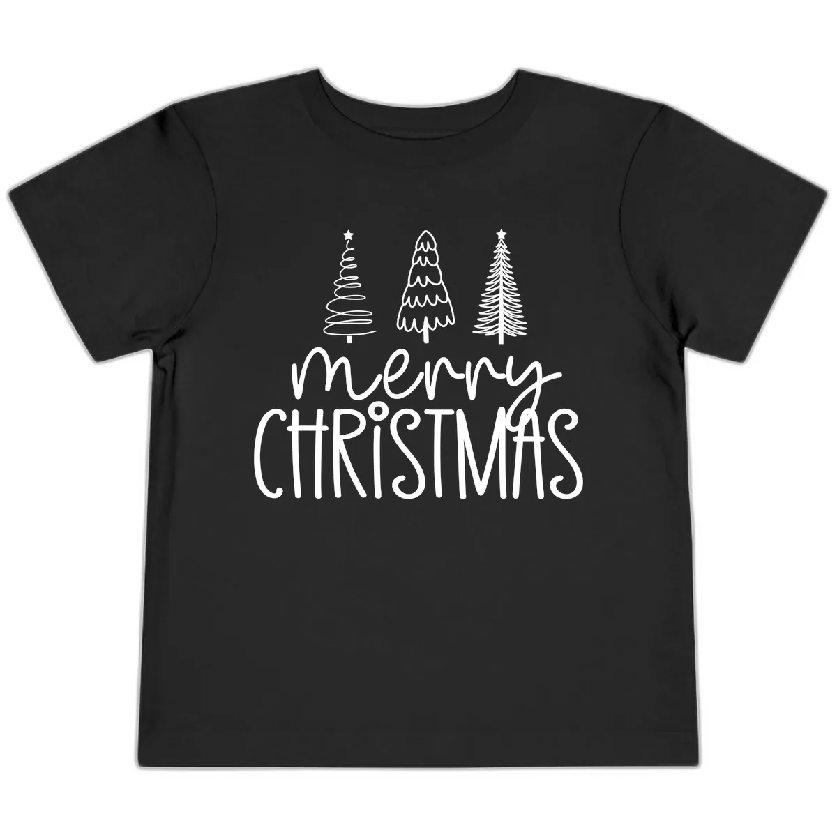Merry Christmas Trees Typography Toddler T-Shirt in Black