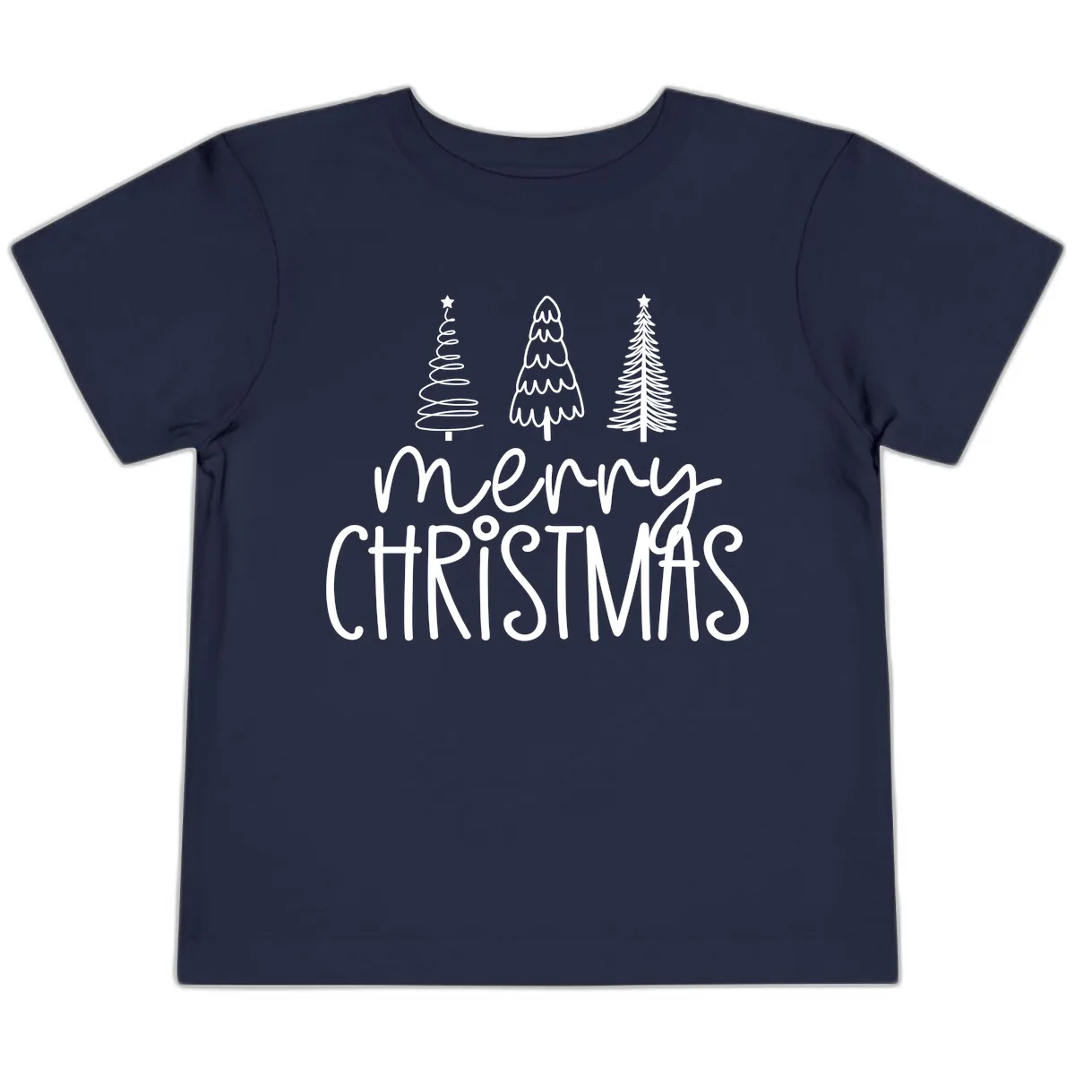 Merry Christmas Trees Typography Toddler T-Shirt in Navy