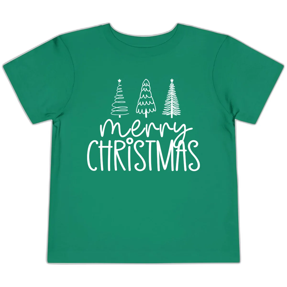 Merry Christmas Trees Typography Toddler T-Shirt in Kelly