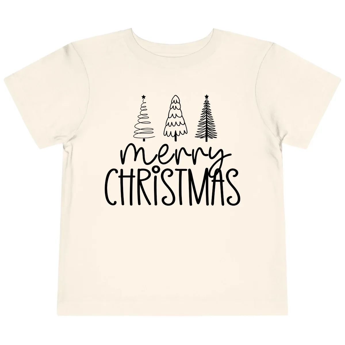 Merry Christmas Trees Typography Toddler T-Shirt in Natural