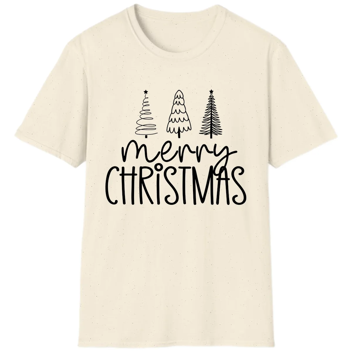 Merry Christmas Trees Typography T-Shirt in Natural