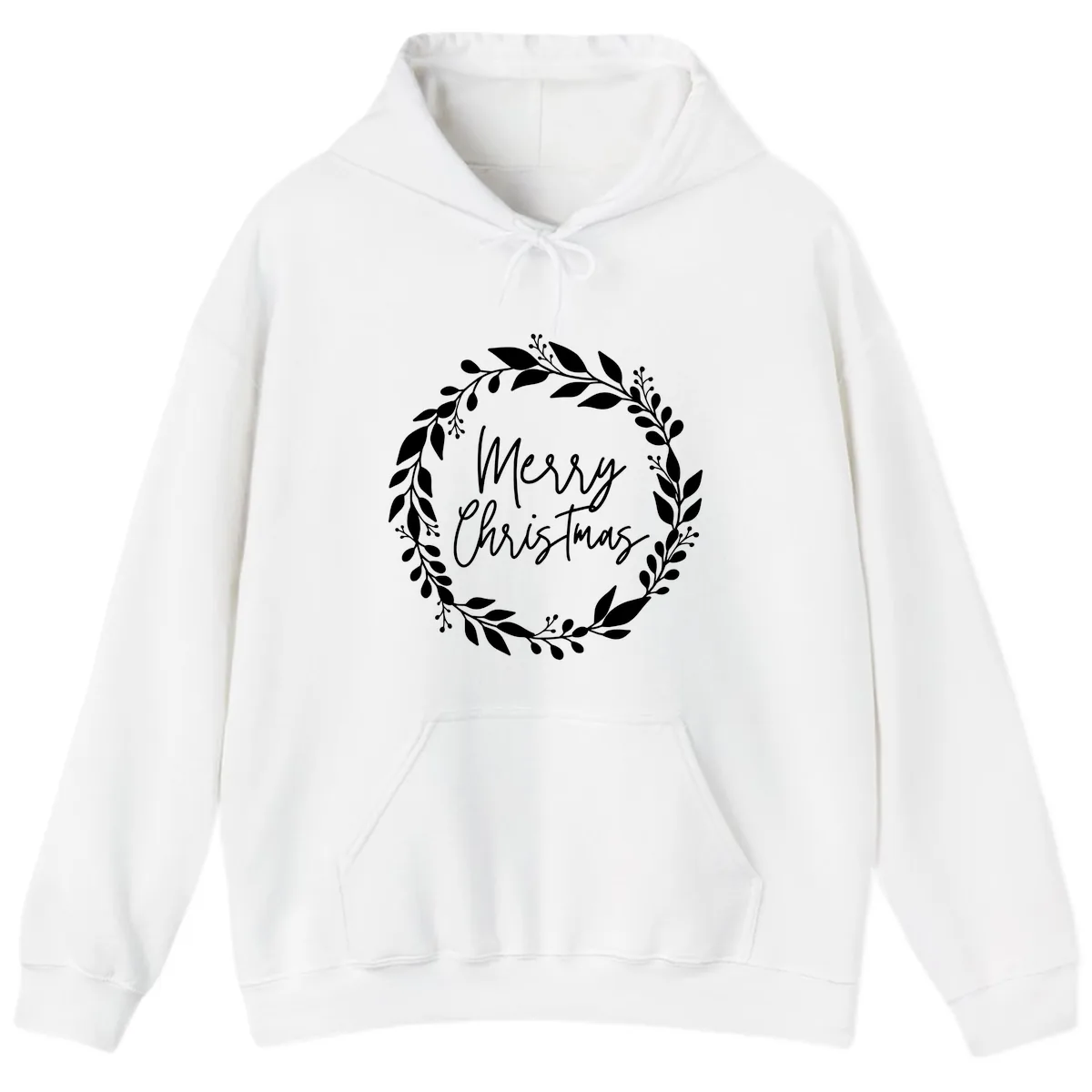 Merry Christmas Wreath Hoodie in White