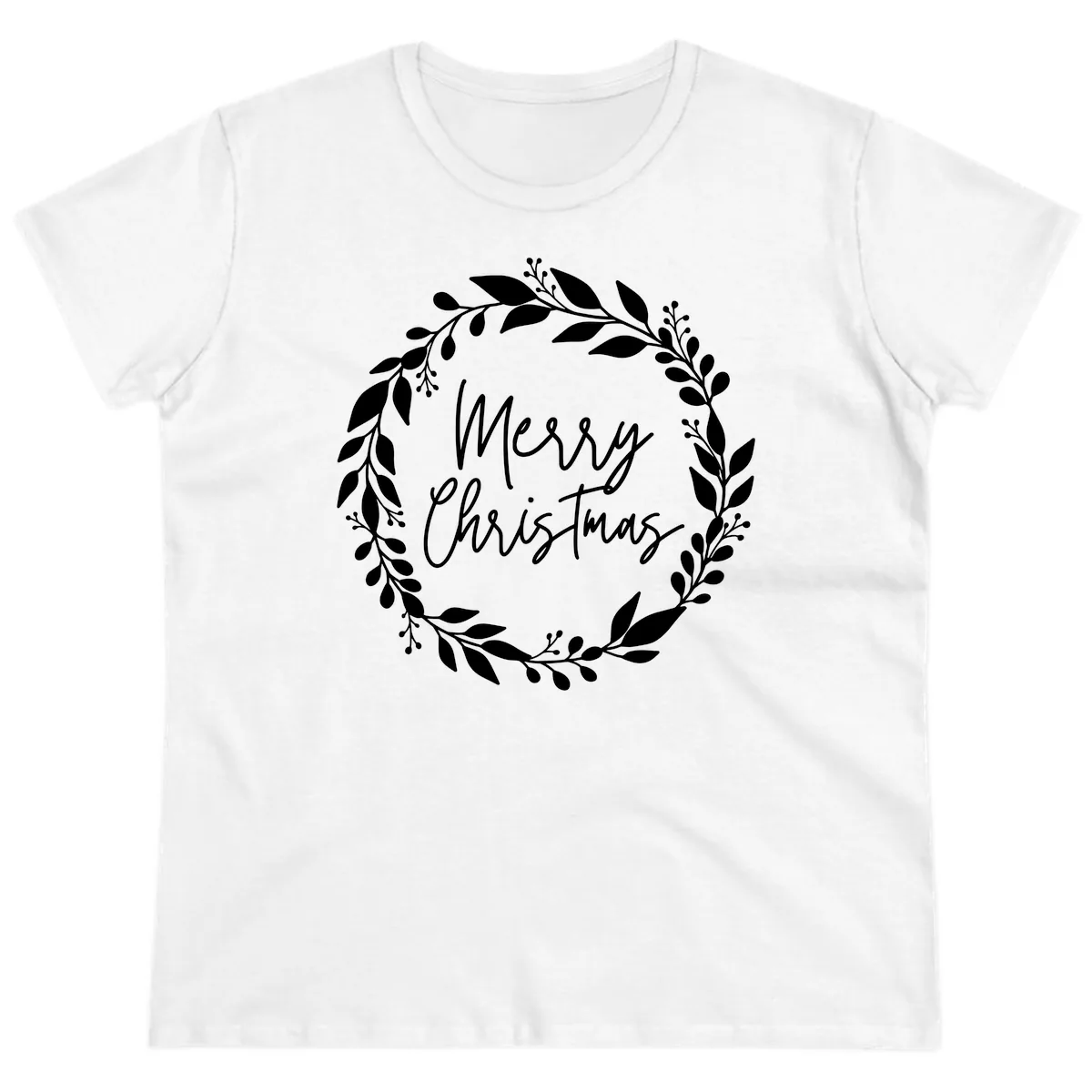 Merry Christmas Wreath Ladies Tee in White