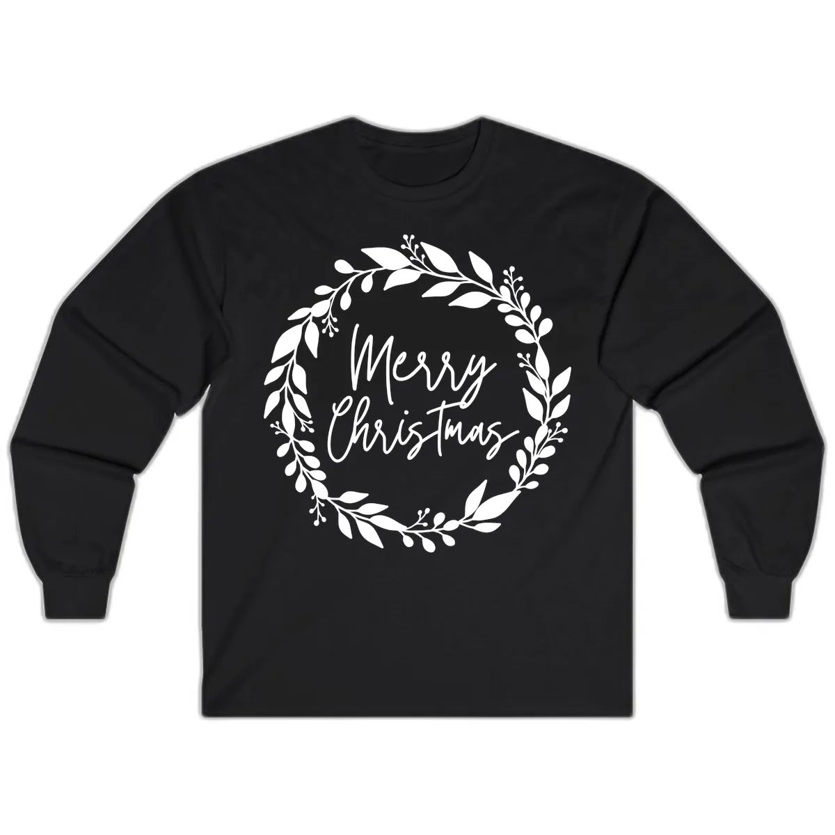 Merry Christmas Wreath Long Sleeve in Black
