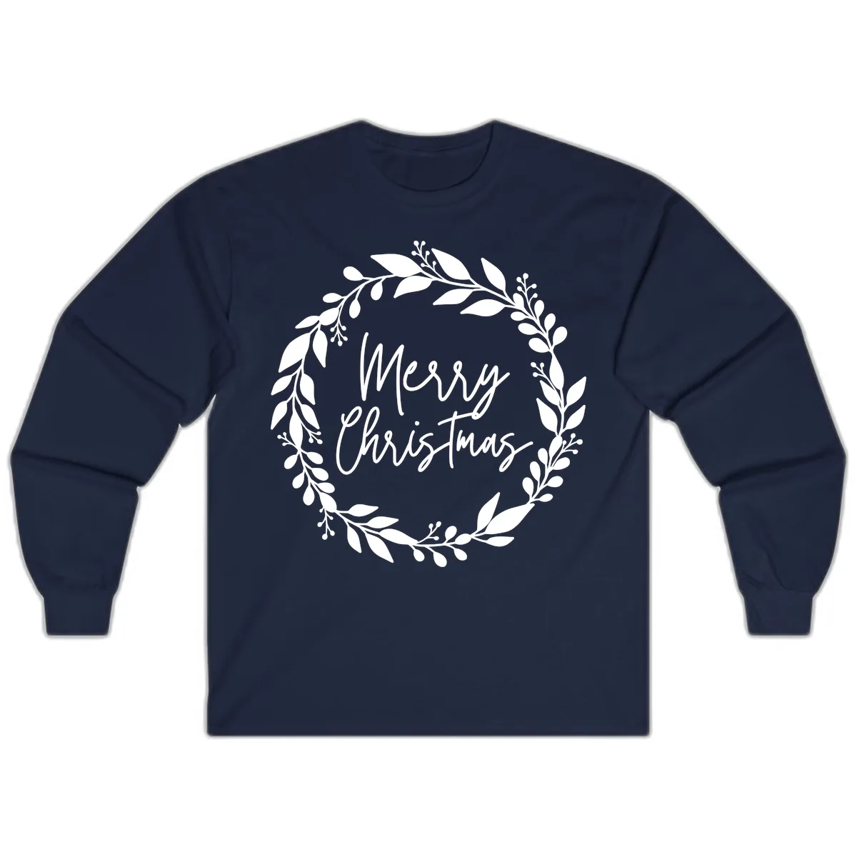 Merry Christmas Wreath Long Sleeve in Navy