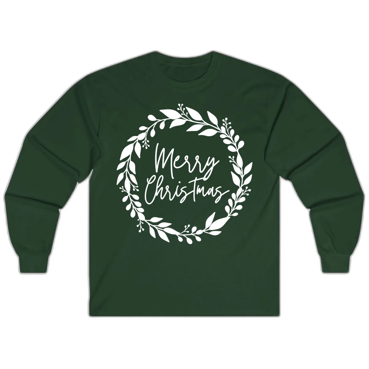 Merry Christmas Wreath Long Sleeve in Forest Green