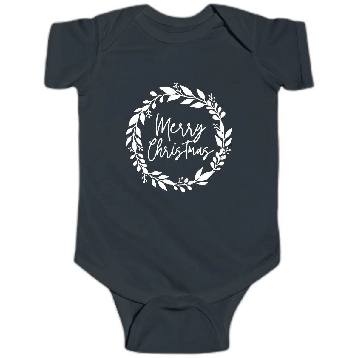 Merry Christmas Wreath Baby Onesie in Black