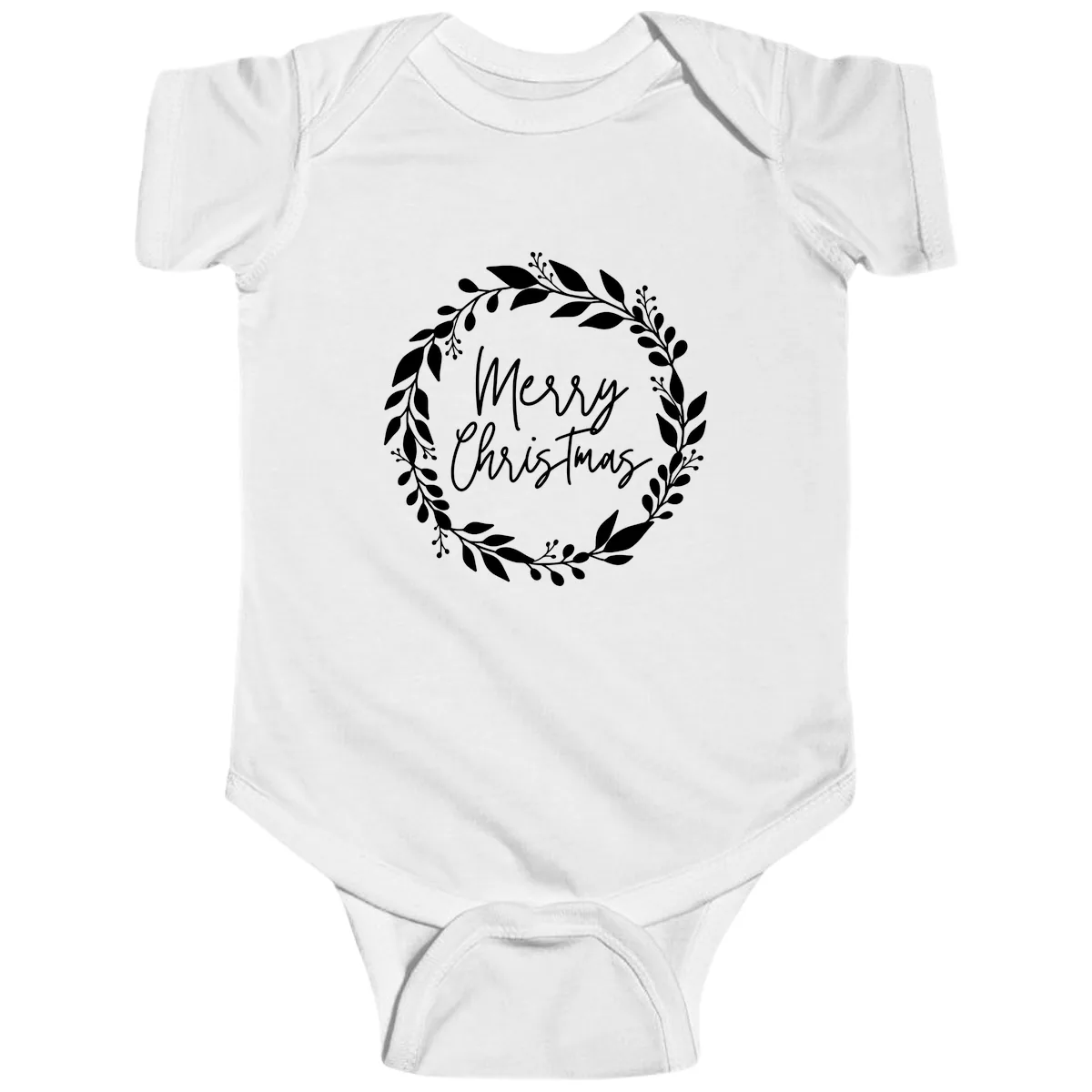 Merry Christmas Wreath Baby Onesie in White