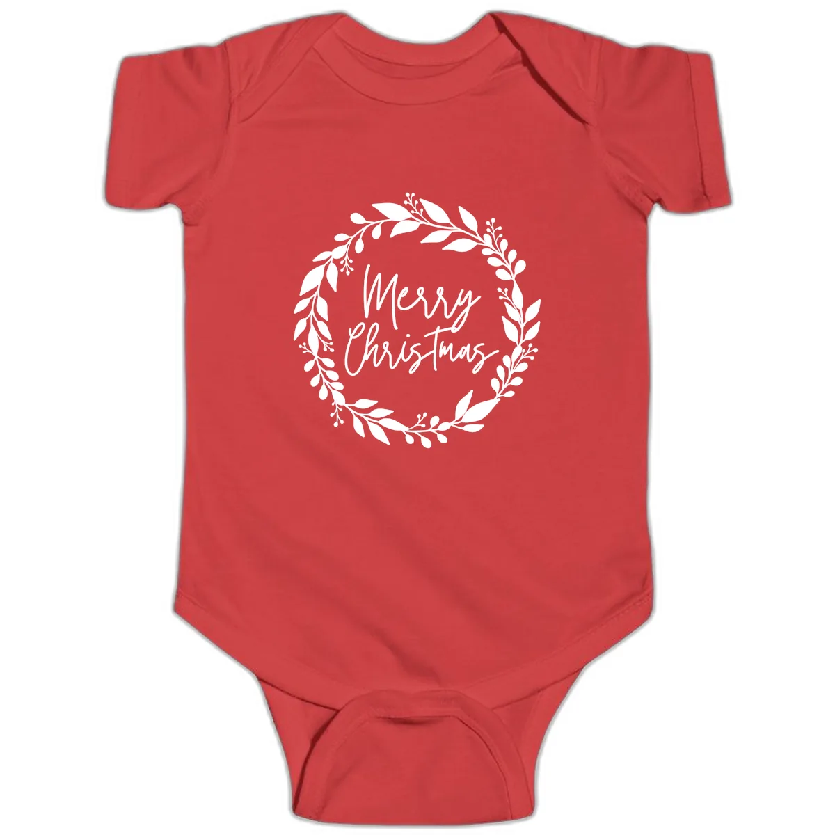 Merry Christmas Wreath Baby Onesie in Red