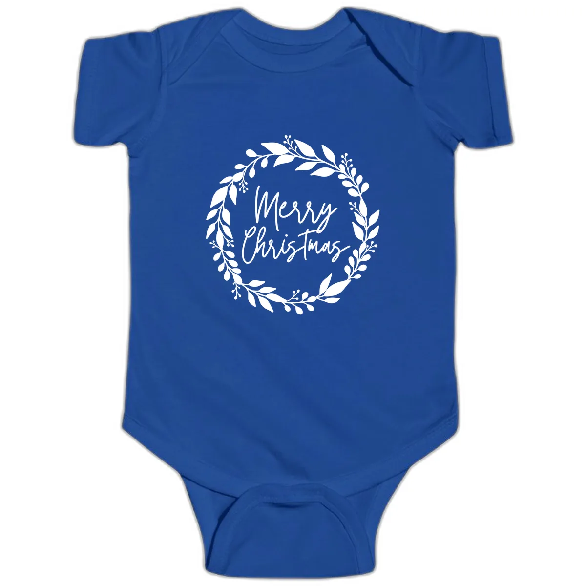 Merry Christmas Wreath Baby Onesie in Royal