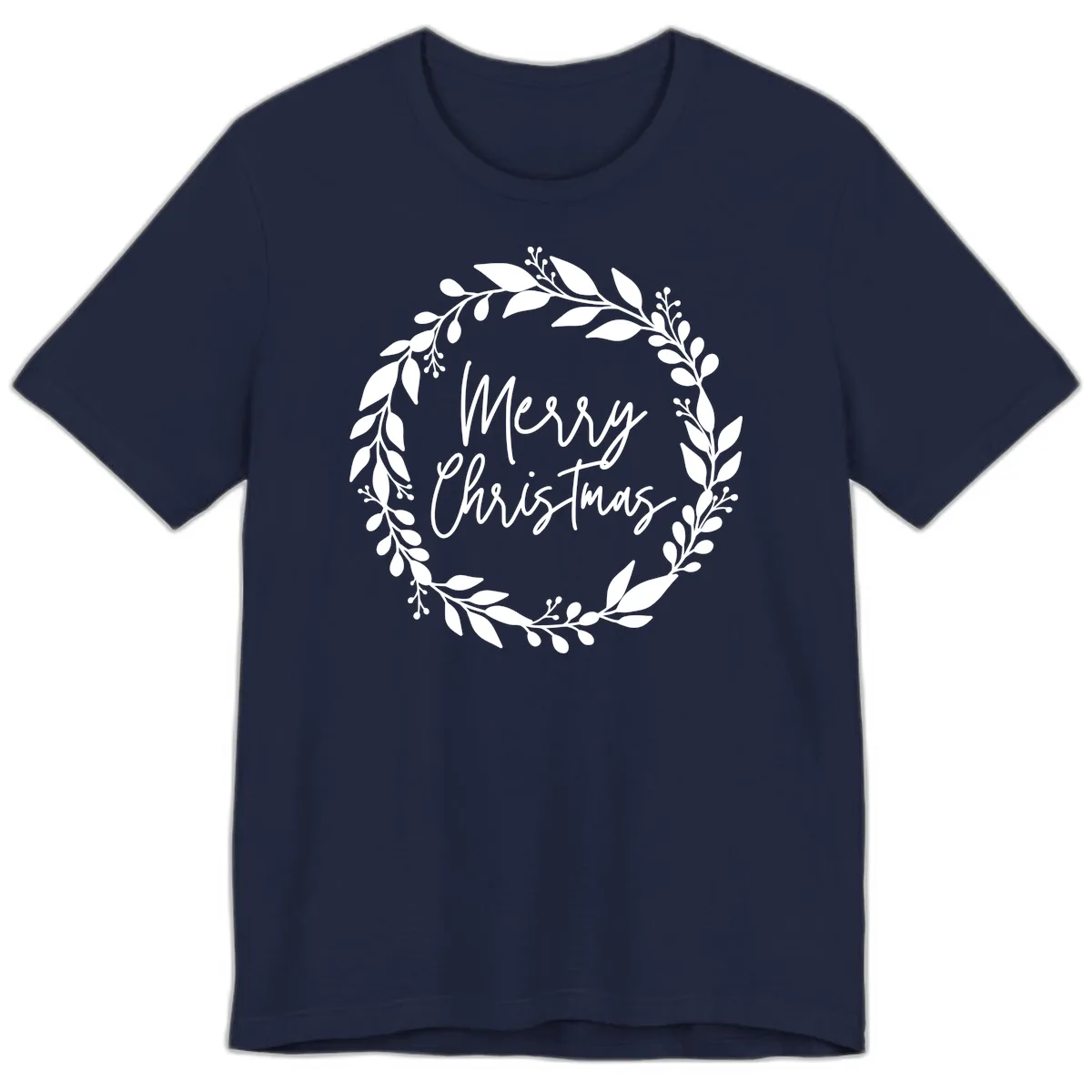 Merry Christmas Wreath Premium T-Shirt in Navy