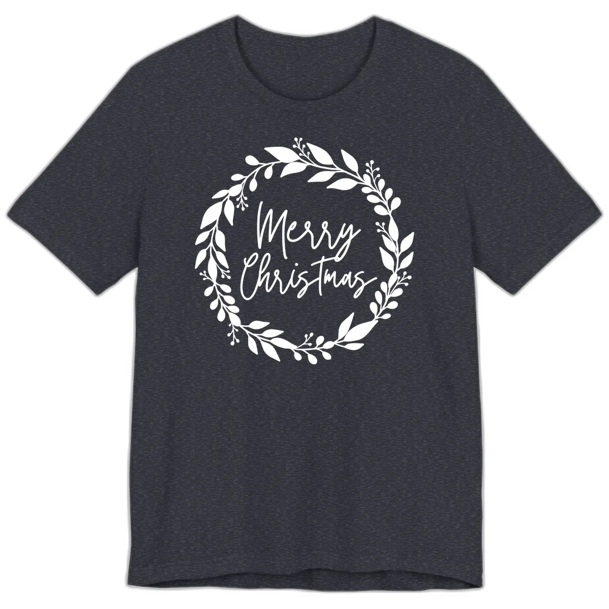 Merry Christmas Wreath Premium T-Shirt in Heather Navy