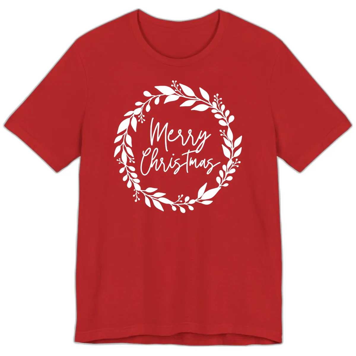 Merry Christmas Wreath Premium T-Shirt in Red