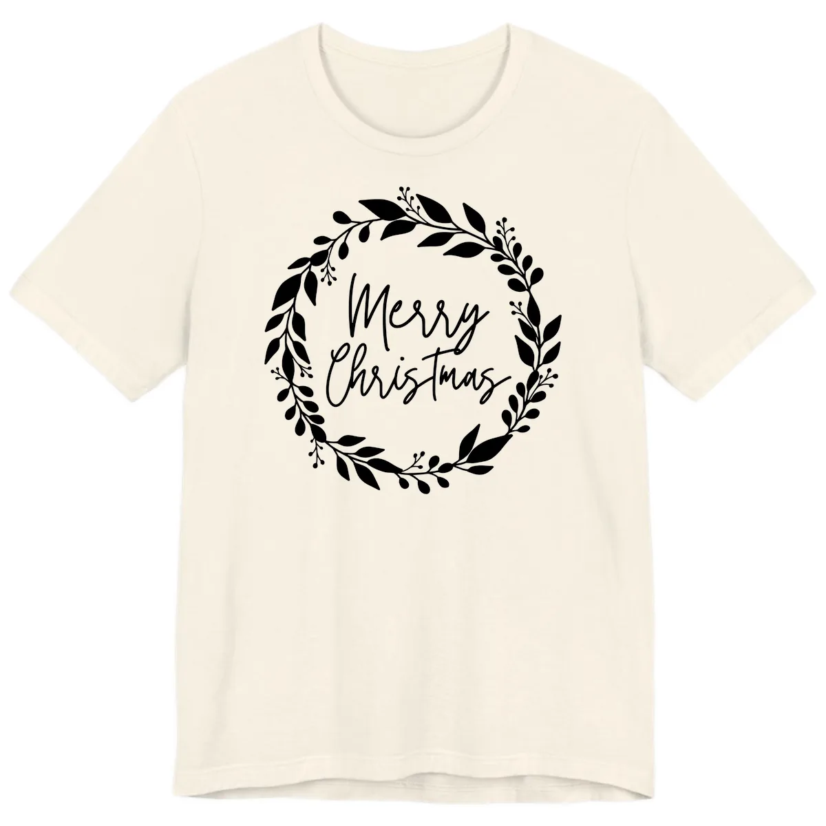 Merry Christmas Wreath Premium T-Shirt in Natural