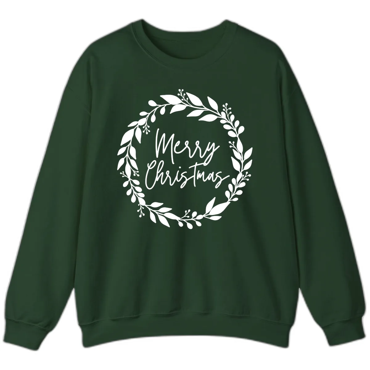 Merry Christmas Wreath Sweatshirt in Forest Green