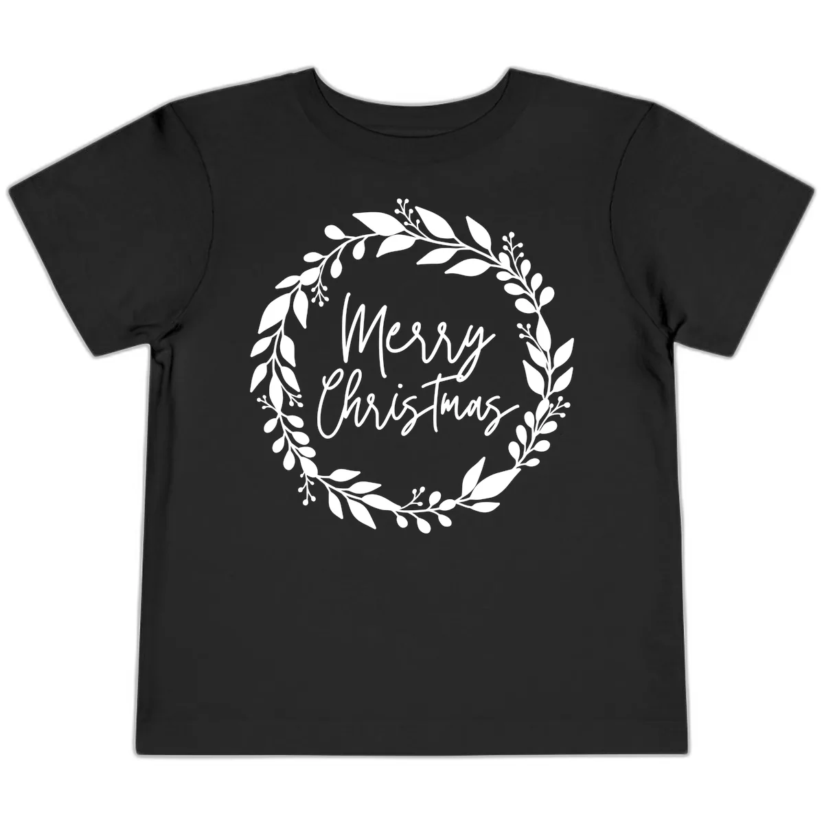 Merry Christmas Wreath Toddler T-Shirt in Black