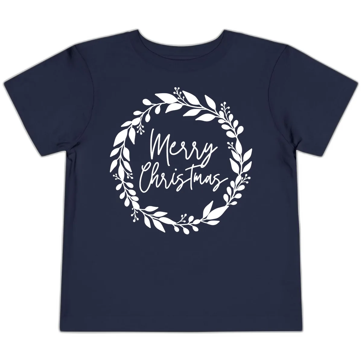 Merry Christmas Wreath Toddler T-Shirt in Navy