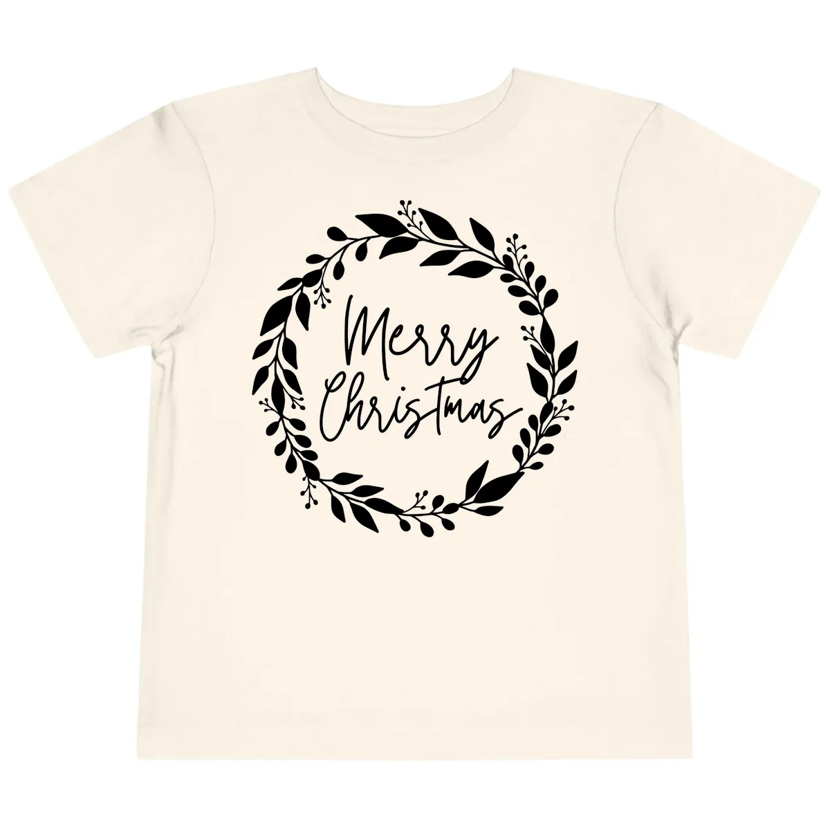 Merry Christmas Wreath Toddler T-Shirt in Natural