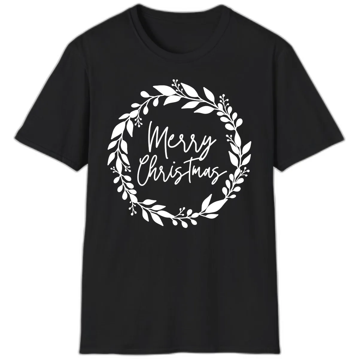 Merry Christmas Wreath T-Shirt in Black