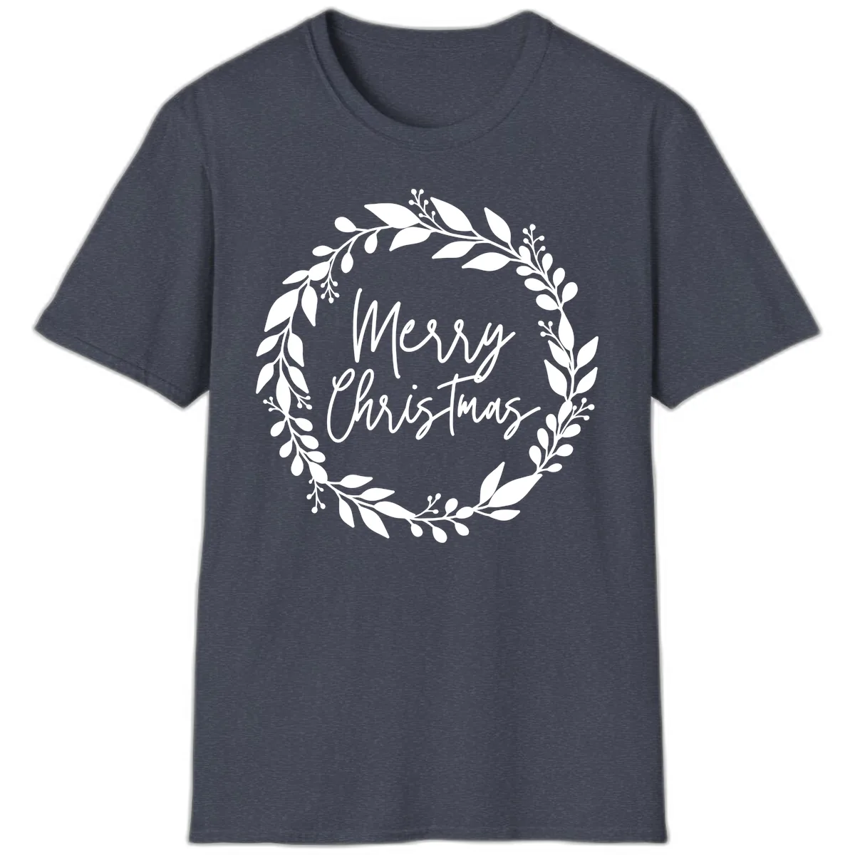 Merry Christmas Wreath T-Shirt in Heather Navy