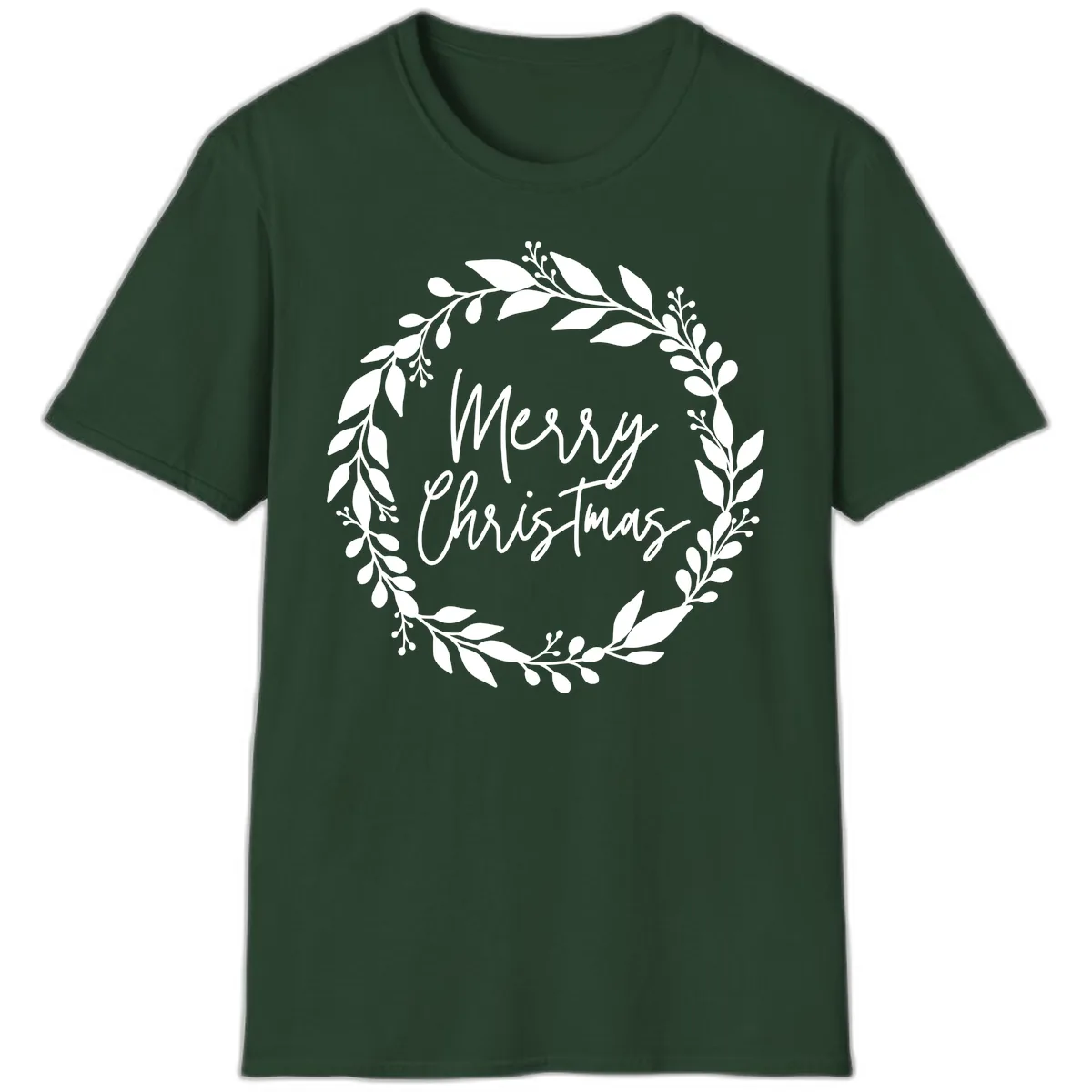 Merry Christmas Wreath T-Shirt in Forest Green