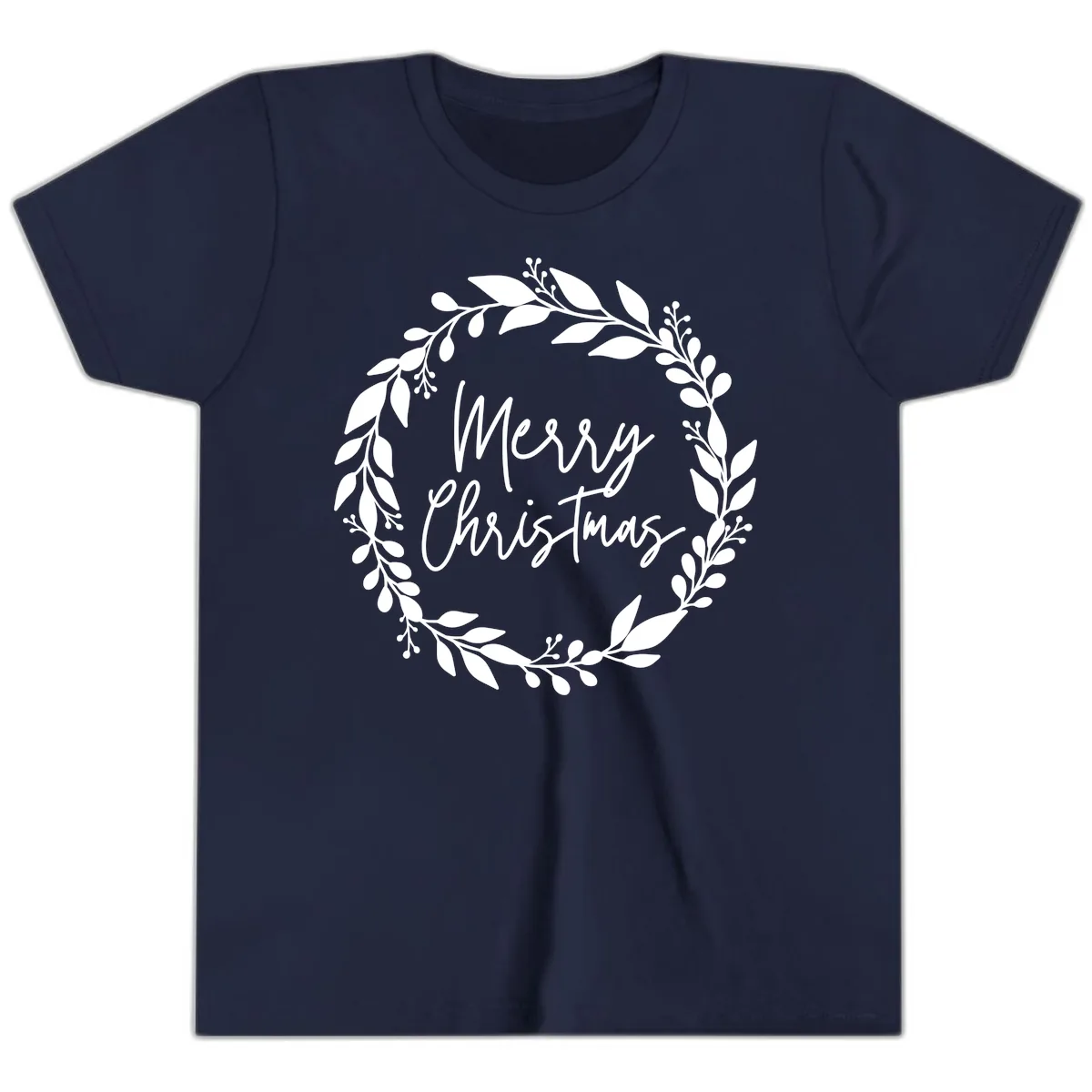 Merry Christmas Wreath Youth T-Shirt in Navy