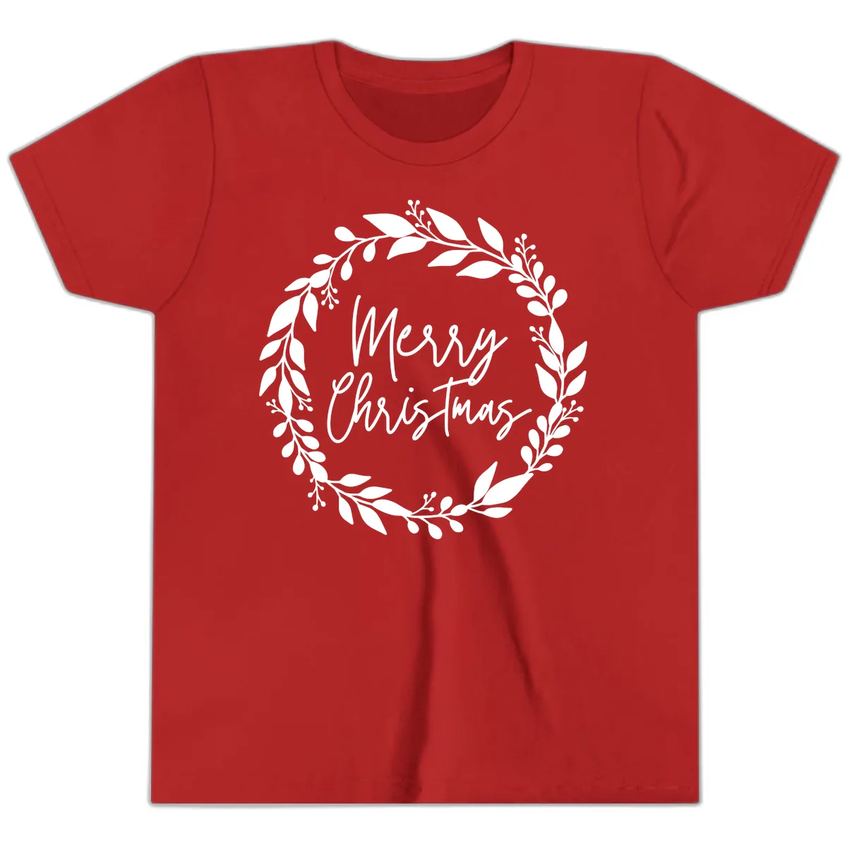 Merry Christmas Wreath Youth T-Shirt in Red