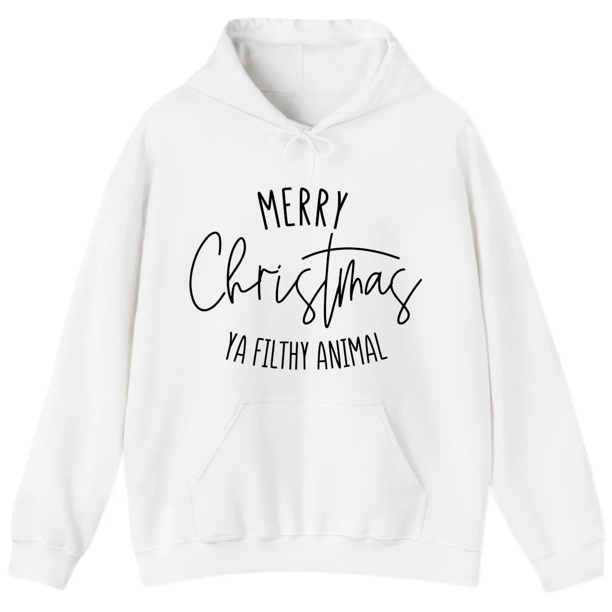 Merry Christmas Ya Filthy Animal Text Hoodie in White
