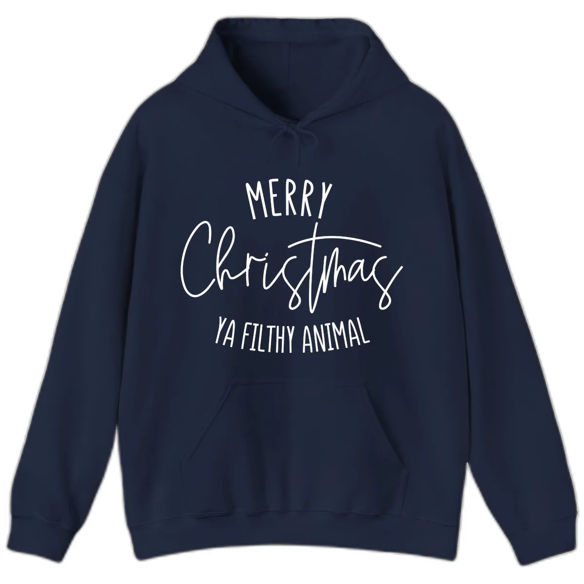 Merry Christmas Ya Filthy Animal Text Hoodie in Navy