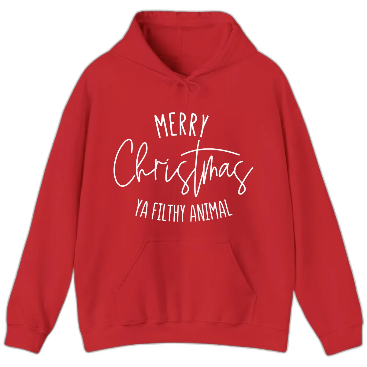 Merry Christmas Ya Filthy Animal Text Hoodie in Red